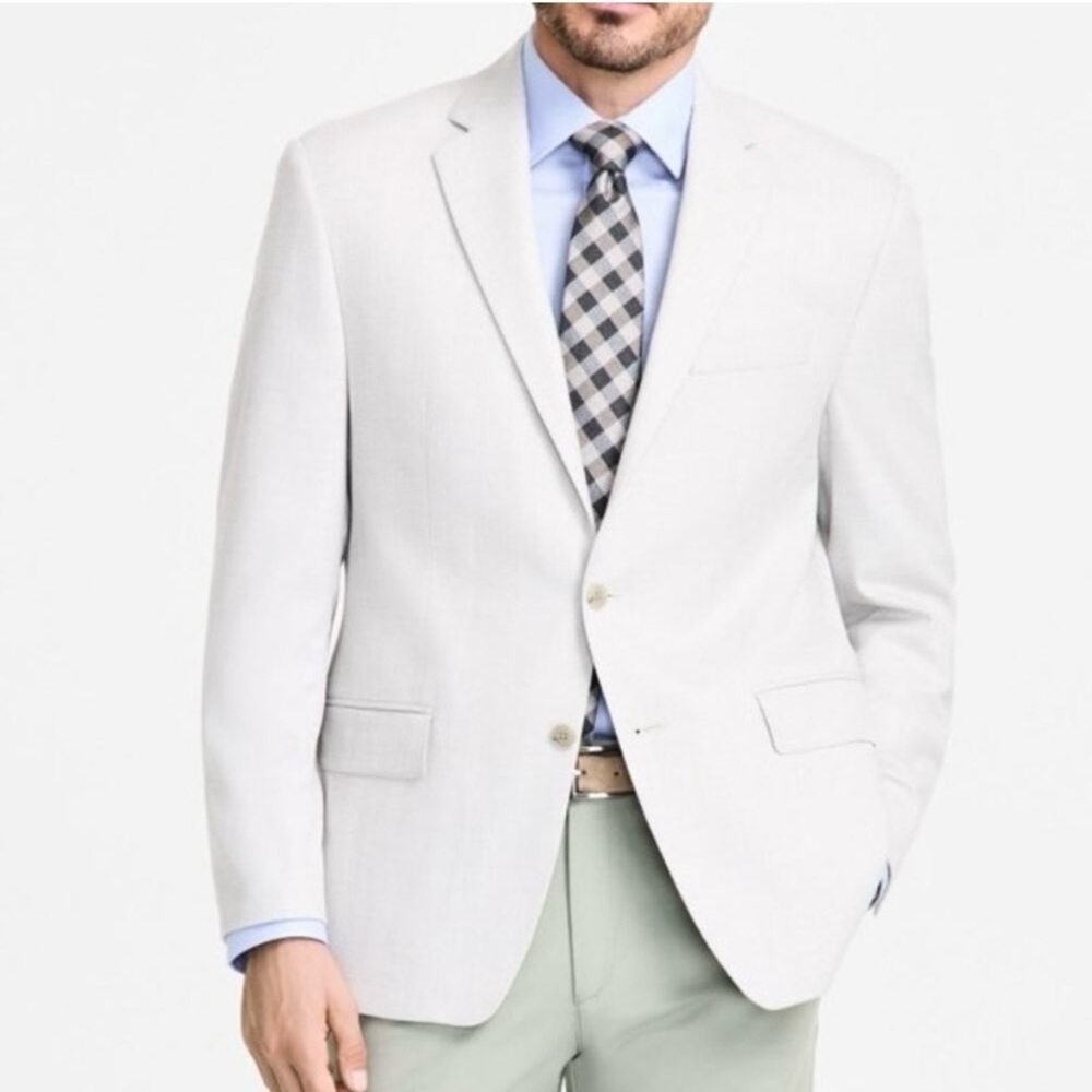 NWT MICHAEL KORS Kent Herringbone Classic Fit Blazer in Light Grey, 50 Regular